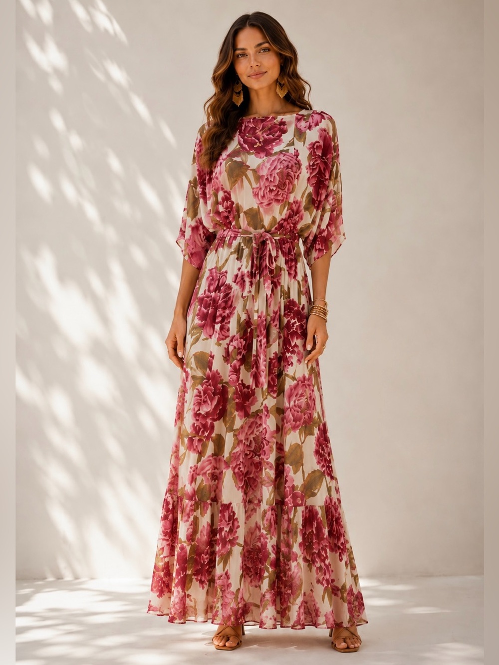 $148 NWT Women’s Joyfolie Mia Joy Severine Bourganvilla Floral Maxi Dress Sz M